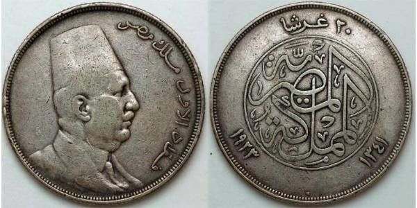 20 Piastre 埃及王國 (1922 - 1953) 銀 Fuad I of Egypt (1868 -1936)