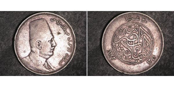 20 Piastre 埃及王國 (1922 - 1953) 銀 Fuad I of Egypt (1868 -1936)