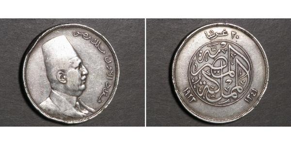 20 Piastre 埃及王國 (1922 - 1953) 銀 Fuad I of Egypt (1868 -1936)