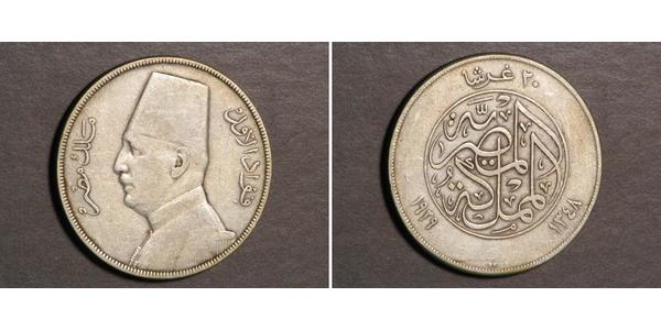20 Piastre 埃及王國 (1922 - 1953) 銀 Fuad I of Egypt (1868 -1936)