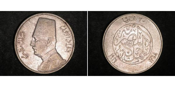 20 Piastre 埃及王國 (1922 - 1953) 銀 Fuad I of Egypt (1868 -1936)