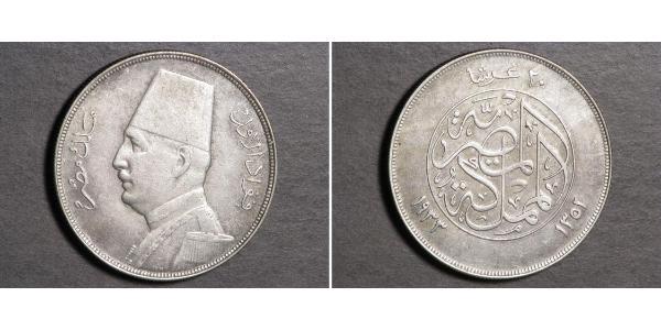 20 Piastre 埃及王國 (1922 - 1953) 銀 Fuad I of Egypt (1868 -1936)