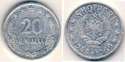 20 Qindarka República Socialista Popular de Albania (1944 - 1992) Aluminio 