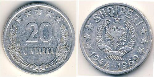 20 Qindarka República Socialista Popular de Albania (1944 - 1992) Aluminio 