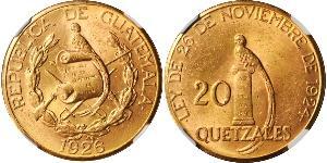 20 Quetzal Republic of Guatemala (1838 - ) Gold 