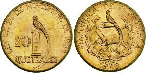 20 Quetzal Republic of Guatemala (1838 - ) Gold 