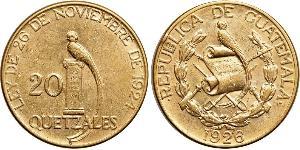 20 Quetzal República de Guatemala (1838 - ) Gold 