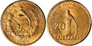 20 Quetzal República de Guatemala (1838 - ) Gold 