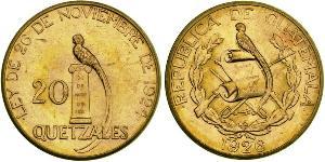 20 Quetzal República de Guatemala (1838 - ) Gold 