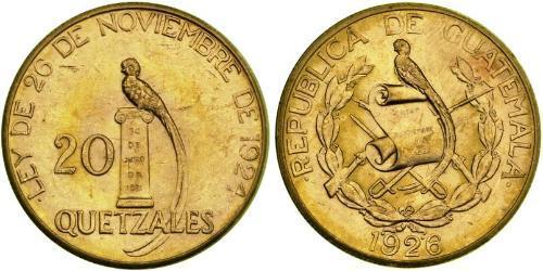 20 Quetzal República de Guatemala (1838 - ) Gold 