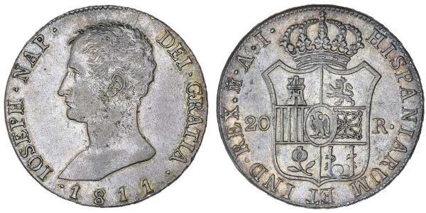 20 Real Kingdom of Spain (1808 - 1813) Plata José I Bonaparte