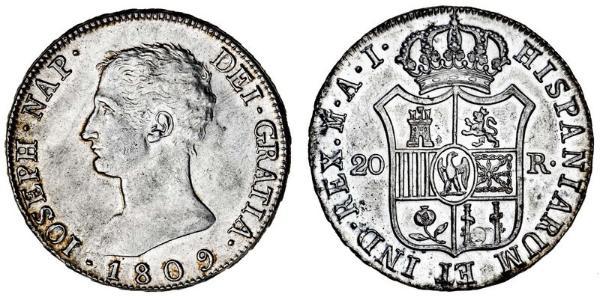 20 Real Kingdom of Spain (1808 - 1813) Plata José I Bonaparte