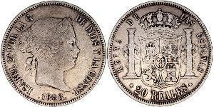 20 Real Kingdom of Spain (1814 - 1873) Plata Isabella II of Spain (1830- 1904)