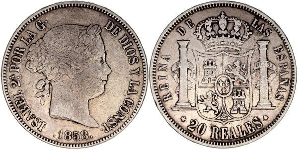 20 Real Kingdom of Spain (1814 - 1873) Silber Isabella II of Spain (1830- 1904)