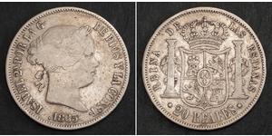 20 Real Kingdom of Spain (1814 - 1873) Silver Isabella II of Spain (1830- 1904)