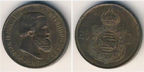 20 Reis Empire du Brésil (1822-1889) Bronze Pierre II du Brésil (1825 - 1891)