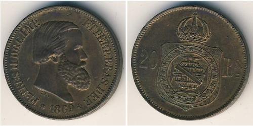 20 Reis Empire of Brazil (1822-1889) Bronze Peter II. (Brasilien) (1825 - 1891)