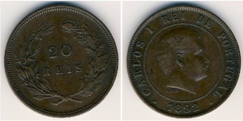 20 Reis Kingdom of Portugal (1139-1910) Bronze Carlos I of Portugal (1863-1908)