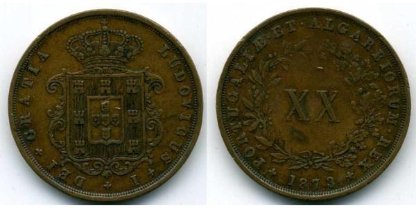 20 Reis Reino de Portugal (1139-1910) Cobre Luis I de Portugal (1838 - 1889)
