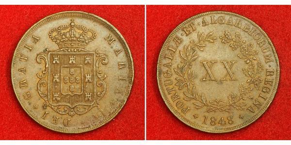 20 Reis Reino de Portugal (1139-1910) Cobre María II de Portugal (1819-1853)