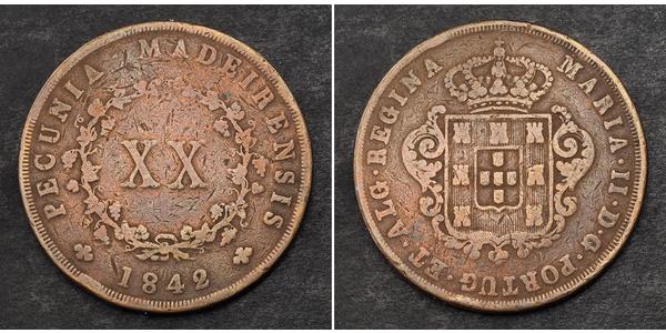 20 Reis Kingdom of Portugal (1139-1910) Copper Maria II of Portugal (1819-1853)