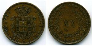 20 Reis Kingdom of Portugal (1139-1910) Kupfer Ludwig I. (Portugal) (1838 - 1889)