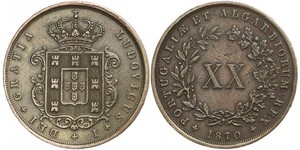 20 Reis Kingdom of Portugal (1139-1910) Kupfer Ludwig I. (Portugal) (1838 - 1889)