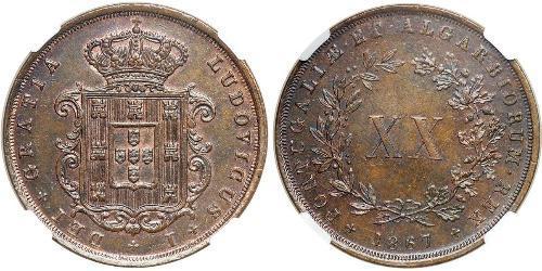 20 Reis Kingdom of Portugal (1139-1910) Kupfer Ludwig I. (Portugal) (1838 - 1889)