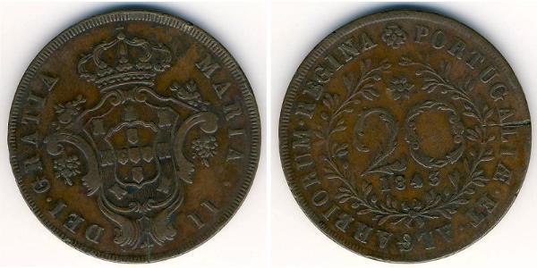 20 Reis Kingdom of Portugal (1139-1910) / Azoren Kupfer 