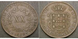 20 Reis 葡萄牙王國 (1139 - 1910) 銅 Maria II of Portugal (1819-1853)
