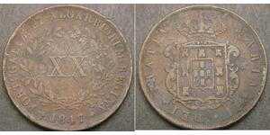 20 Reis 葡萄牙王國 (1139 - 1910) 銅 Maria II of Portugal (1819-1853)