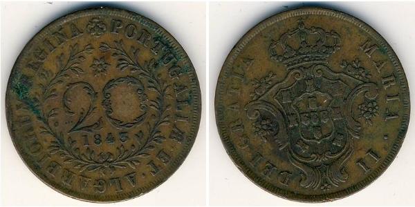 20 Reis 葡萄牙王國 (1139 - 1910) / 亚速尔群岛 銅 
