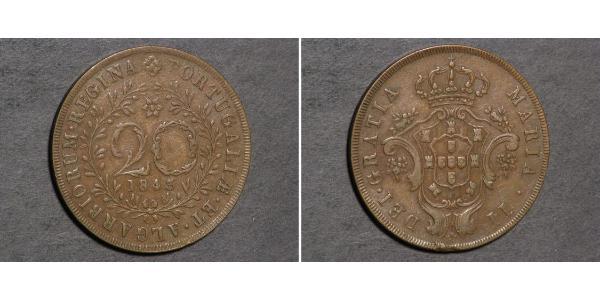 20 Reis 葡萄牙王國 (1139 - 1910) / 亚速尔群岛 銅 