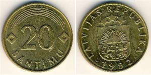 20 Santims Latvia (1991 - ) Brass 