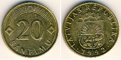 20 Santims Латвия (1991 - ) Латунь 