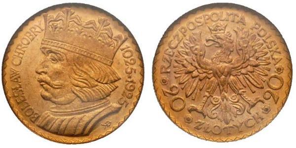 20 Zloty Segunda República Polaca (1918 - 1939) Oro 