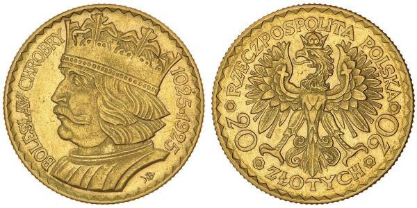 20 Zloty Segunda República Polaca (1918 - 1939) Oro 
