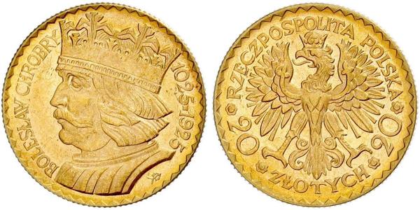 20 Zloty 波兰第二共和国 (1918 - 1939) 金 