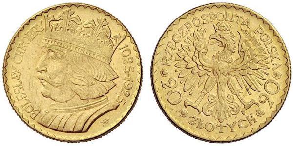 20 Zloty 波兰第二共和国 (1918 - 1939) 金 