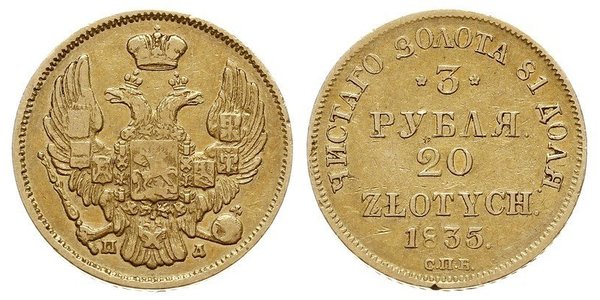 20 Zloty / 3 Rouble Empire russe (1720-1917) Or Nicolas I (1796-1855)