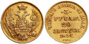 20 Zloty / 3 Ruble 俄罗斯帝国 (1721 - 1917) 金 Nicholas I of Russia (1796-1855)