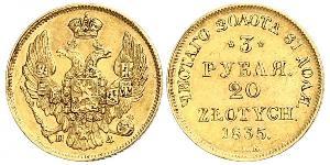 20 Zloty / 3 Rublo Imperio ruso (1720-1917) Oro Nicolás I (1796-1855)