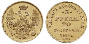 20 Zloty / 3 Rublo Imperio ruso (1720-1917) Oro Nicolás I (1796-1855)