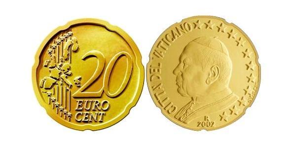 20 Євроцент Ватікан (1926-) Цинк/Олово/Мідь/Алюміній Иоанн Павел II (1920 - 2005)