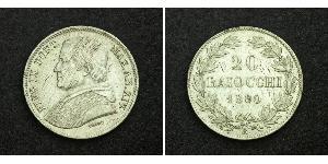 20 Байокко Папская область (752-1870) Серебро Пий IX (1792- 1878)