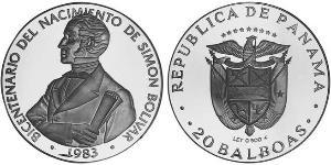 20 Бальбоа Республика Панама Серебро Simon Bolivar (1783 - 1830)