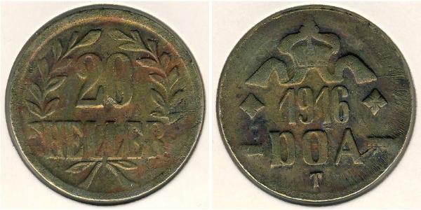 20 Гелер Німецька Східна Африка (1885-1919) Бронза 
