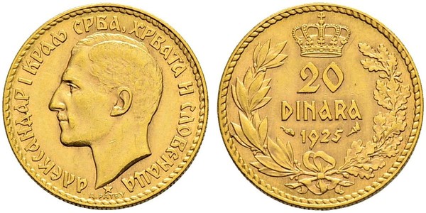 20 Динар Королевство Югославия (1918-1943) Золото Alexander I of Yugoslavia (1888 - 1934)