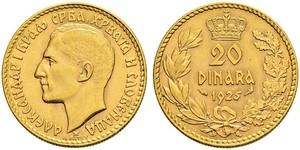 20 Динар Королівство Югославія (1918-1943) Золото Alexander I of Yugoslavia (1888 - 1934)