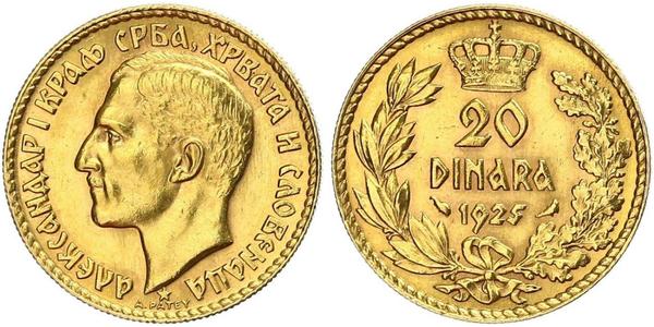 20 Динар Королівство Югославія (1918-1943) Золото Alexander I of Yugoslavia (1888 - 1934)